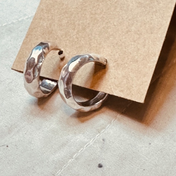 925 Sterling Silver Hoop Earrings Post Back Honeycomb Design - Picture 9 of 9